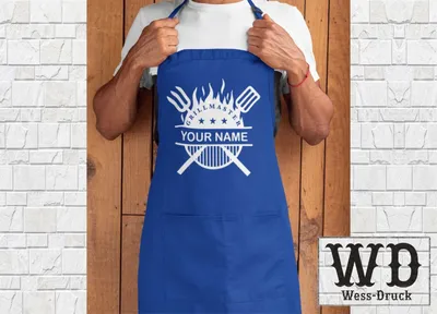 Produktbild von Wessdruck Kochschürze mit Wunschnamen Navy Weiß