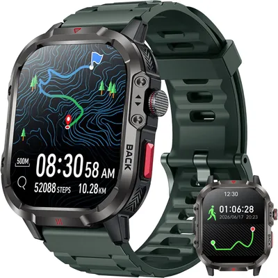 Produktbild von Smartwatch Herren Militär mit GPS Sportuhr 100+Sportmodi Schlafmonitor Herzfrequenz Fitnessuhr LED Taschenlampe 1ATM Wasserdicht