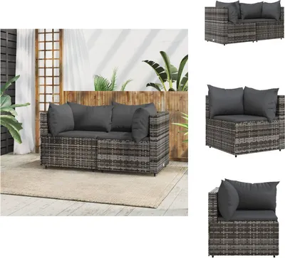 Image de vidaXL Canapé d'angle de jardin avec coussins 2 pcs. Gris Poly Rotin - Canapés de jardin