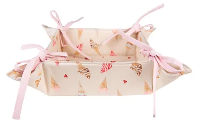 Imagen del producto de Clayre & Eef, recipiente para pan, 35x35x8 cm, color beige y rosa, algodón, diseño "Eis"