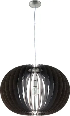 Produktbild von Große Pendelleuchte Holz Dunkelbraun Silber LED tauglich Ø 70cm Höhe 200cm