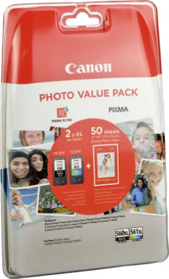 Produktbild von Canon CRG PG-560XL/CL-561XL Photo Value Pack, Hohe (XL-) Ausbeute, Schwarz, Cyan, Magenta, Gelb, 2 Stück(e), Foto-Wertpaket