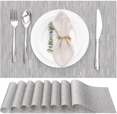 Immagine prodotto di Ibenzoa® Sottopiatti, set da 8 – argento, 30 x 43,5 cm, antiscivolo e resistenti al calore, resistenti e lavabili – protezione per tavolo, cucina e sala da pranzo