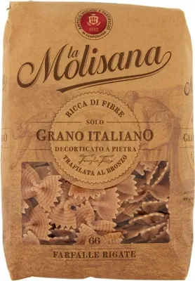 Produktbild von La Molisana Pasta Integrale Farfalle Rigate n°66 Vollkornnudeln Vollkornpasta,100% italienischer Weizen,Bronzepaste 500g Packung + Italian Gourmet Polpa di Pomodoro 400g Dose