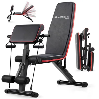 Obrázek produktu pro Posilovací lavice - Skládací - Nastavitelná - Až 120 kg - S odporovými pásy