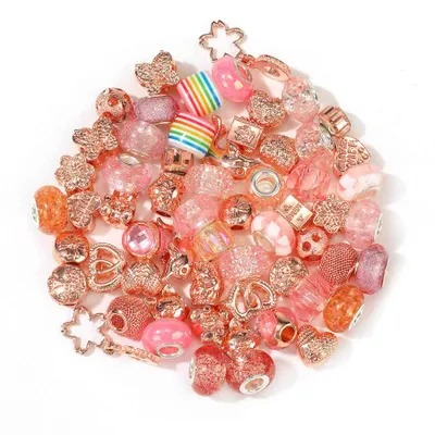 Immagine prodotto di Perline a foro grande in vetro mix di 60 perline, rosa