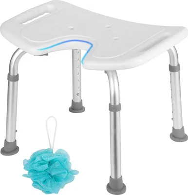 Produktbild von TolleTour Duschhocker Höhenverstellbar Duschstuhl bis 136kg Badhocker Badsitz -U-förmige Sitzplatte Weiß