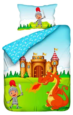 Produktbild von JACK Kinder Renforce Baby Wende Bettwäsche 2 tlg. 100x135cm Drache Ritter Burg Wolke Bunt Reißverschluss