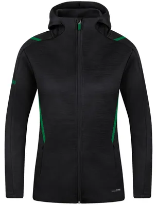 Produktbild von JAKO Challenge Kapuzenjacke Damen schwarz meliert/sportgrün 44