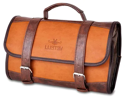 Produktbild von Hängende Herren Kulturtasche aus Leder | Retro Kulturbeutel zum Aufhängen mit Tragegriff | Italienisches Design