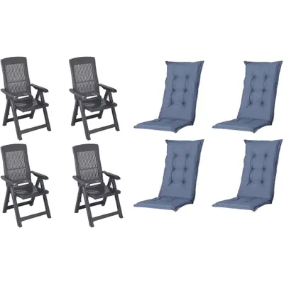 Produktbild von Progarden Klappsessel Tampa mit Auflage 4er Set anthrazit / kobalt