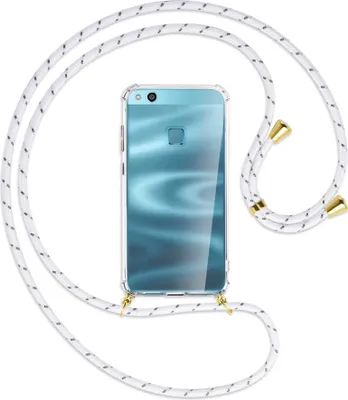 Produktbild von Handykette Backcover-Schutzhülle mit Band (Metall goldfarben) für Huawei P10 Lite - weiß/grau