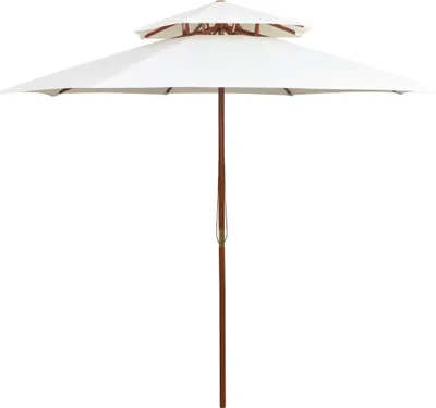 Image de The Living Store parasol double pont 270×270 cm mât en bois blanc crème