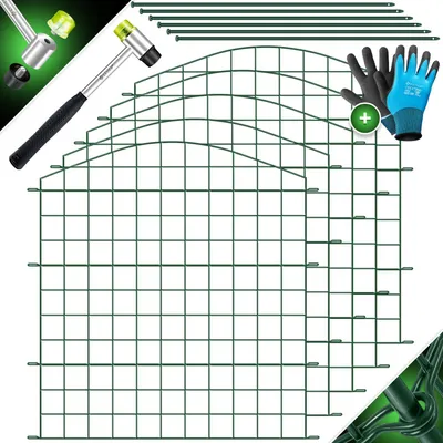 Produktbild von KESSER® Teichzaun Gartenzaun Steckzaun Komplettset Metall Zaunelemente Inkl. Hammer + Befestigungsstäben, Zaun zum stecken für Garten, Oberbogen Rund Gitterzaun Set Freigehege für Hunde