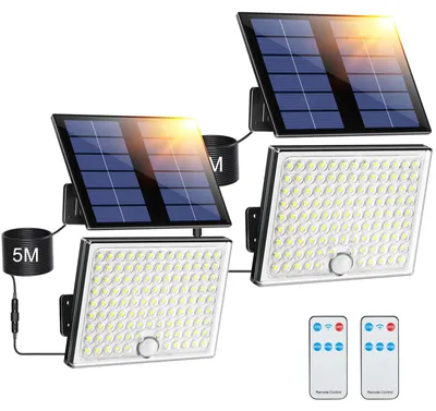 Produktbild von Giliwosy Solarlampen für Außen mit Bewegungsmelder und Fernbedienung, IP65 Wasserdichte Solar Strahler mit 5m Kabel für Garage, Garten, Hof, Stufen, Haustüren-2 STÜCK