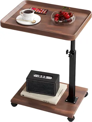 Produktbild von C-förmiger Beistelltisch – mobiler Laptoptisch höhenverstellbar 45–80 cm – Holzoptik Braun – Sofa- & Nachttisch