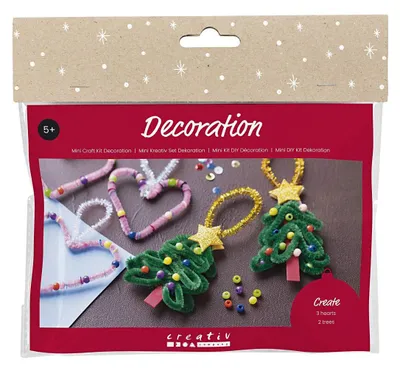 Produktbild von Creativ Company Mini-Hobby-Set Dekoration, Herzen und Weihnachtsbäume, 1 Box