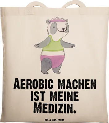 Produktbild von Mr. & Mrs. Panda Schultasche Panda Aerobic - Transparent - Geschenk, Shopping Tasche, Tote Bag, Beutel, Fitness, Laptoptasche, Fitnessstudio, Jutebeutel
