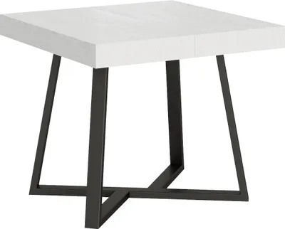 Image de ITYHOME - Table extensible 90/194x90 cm Zeplir frêne blanc pieds anthracite