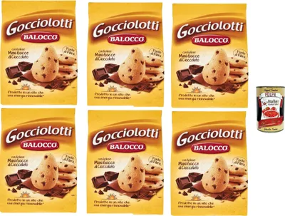 Produktbild von Balocco Gocciolotti Biscotti con gocce di cioccolato Kekse mit Schokoladenstückchen biscuits cookies 100% Italienische Kekse 6x 700g + Italian Gourmet polpa 400g
