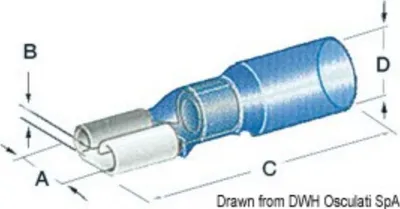 Immagine prodotto di Morsetto connettore femmina Faston 6,35 mm per cavi 1,2-2,5 mm², 100 pz. Osculati 14.798.01