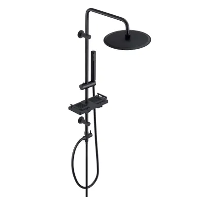 Immagine prodotto di JOHO Sistema doccia a pioggia con mensola, set doccia in acciaio inox senza rubinetto con soffione XL rotondo D25cm nero