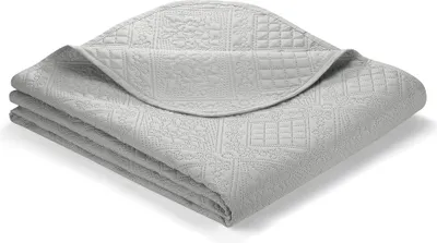 Produktbild von Ibena Tagesdecke Nancy 280x250 cm - Microfasergewebe silbergrau einfarbig, gemustert, hochwertig und leichte Decke, 100 % Polyester
