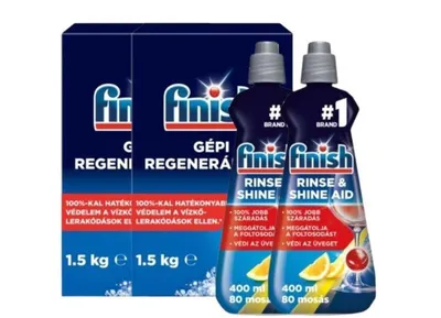 Produktbild von Finish Maschinen-Regeneriersalz 2x1,5kg + Finish Shine and Protect Maschinen-Klarspüler 2x400ml