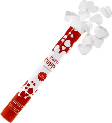 Produktbild von 12 er Party Popper mit Weißen Herzen,Hochzeitsdekoration, Konfettikannone Ohne PYROTECHNIK!