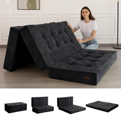 Faltmatratze 15 cm, Chenille, Schwarz, 150x200 cm