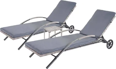 Produktbild von 2er-Set Sonnenliege HWC-E27, Relaxliege Gartenliege, Poly-Rattan  grau Kissen dunkelgrau
