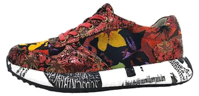 Produktbild von LAURA VITA Sneaker Damenschuhe Schnürer, Burton 45 rouge Leder-Samtmix rot-multi-schwarz, herausnehmbare Lederinnensohle, Weite G, Größe 42 EU