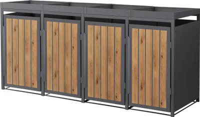 Produktbild von ML-Design Mülltonnenbox 4er mit Pflanzdach, Mülltonnenverkleidung für 4 Tonne, 240L, 260x80x124 cm Anthrazit-Holzoptik aus Stahl, Müllbox mit Tür