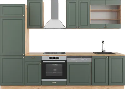 Produktbild von Vicco Küchenzeile Fame-Line, 300 cm ohne Arbeitsplatte, Grün-Gold Landhaus/Goldkraft Eiche