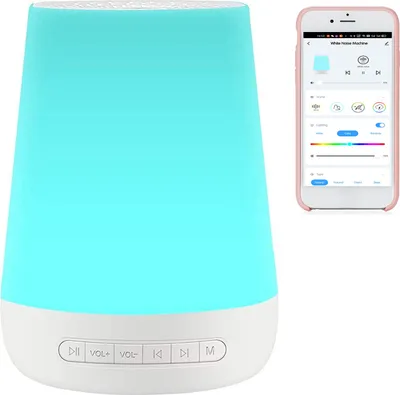 Produktbild von Smart White Noise Machine Baby Sleep Sound Machine Bunte Nachtlichter 34 beruhigende Geraeusche 30min/60min/90min Timer Unterstuetzt APP-Fernbedienung Alexa/Google Home Sprachsteuerung Cloud-Wecker Weckfunktion