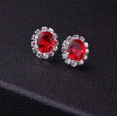 Produktbild von Mode Frauen Dame Elegante Strass Blume Ohr Stud Ohrringe Geschenk Schmuck-Rot