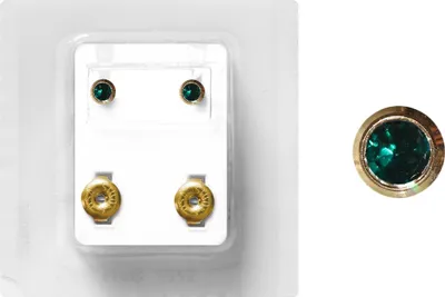 Produktbild von Erstohrstecker Chirurgenstahl vergoldet Sterile Ohrstecker Zarge mit Stein in dunkelgrün 4mm