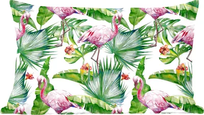 Produktbild von MuchoWow® Zierkissen Sofakissen Wohnzimmer Dekokissen 50x30 cm Blätter - Flamingo - Blumen - Dschungel - Wohnzimmerdekoration - Polster mit Photo