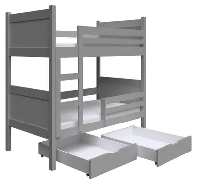Produktbild von Masseno Etagenbett MIA 80x180 cm mit Schublade, Rausfallschutz, Kinderbett mit Leiter für Mädchen und Jungs, Stockbett, Hellgrau