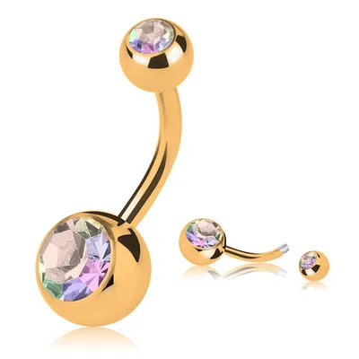 Produktbild von Taffstyle Bauchnabelpiercing Bauchnabelpiercing Banane Stecker vergoldet Doppel Kristall, Rainbow / 8mm / 5mm