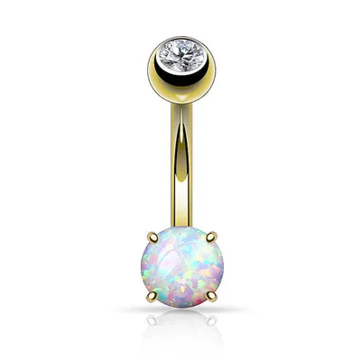 Produktbild von Taffstyle Bauchnabelpiercing Bauchnabelpiercing 14 Karat Echt Gold mit Opal Stein, Gelbgold