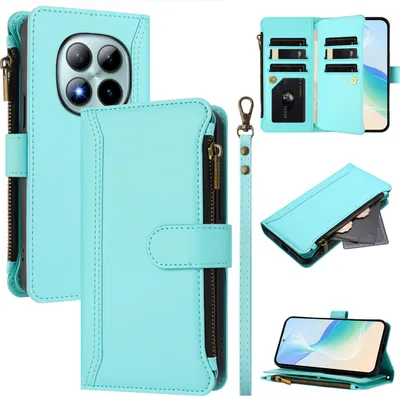 Produktbild von Handyhülle für Xiaomi Redmi Note 15 Pro+ Reißverschluss Geldbörse Kunstleder Klapphülle mit Kartensteckplatz, Ständer, Handschlaufe Türkis
