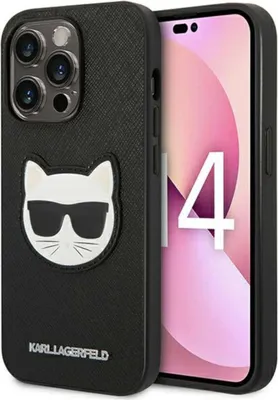 Image de Karl Lagerfeld Klhcp14Lsapchk Iphone 14 Pro 6.1 Hardcase Black/Black Saffiano Choupette Head Patch
