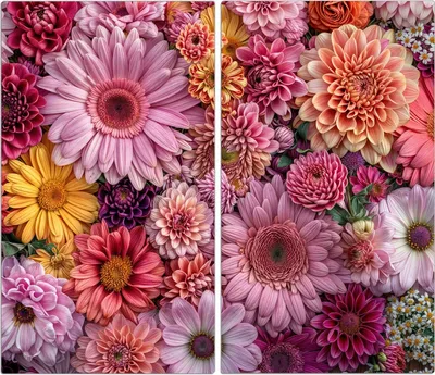 Produktbild von Spritzschutz Herdabdeckplatte Schneidebrett aus Glas Bunte Blumenpracht 2-Teilig (60x52cm)