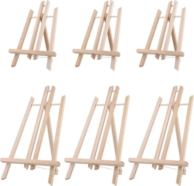 Produktbild von MUKLEI Set aus 6 Teilen, 2 Größen, Holzstaffeleien, Tischstaffelei aus Holz, mini Staffelei aus Kiefernholz, verstellbare Staffelei, Ständer, Stative, faltbare Staffelei für