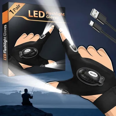 Produktbild von LED Angeln Handschuhe, LED Handschuhe mit Licht, Geschenke für Männer Weihnachten, Angelzubehör, Handschuhe zum Angeln, Schwarz
