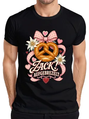 Productafbeelding van Zack! Opgeblazen pretzel, Edelweiß, , lederen broek, heren T-shirt, zwart, maat M