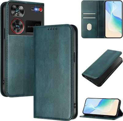 Image de Etui pour ZTE Nubia Z60 Ultra, étui en cuir vintage avec protection RFID, fentes pour cartes, support Vert