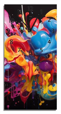 Produktbild von Wallario Design Wanduhr Farbexplosion aus Echtglas, Größe 30 x 60 cm