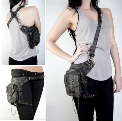 Produktbild von Vintage Steampunk Gürteltasche Retro Umhängetasche Beintaschen, 043